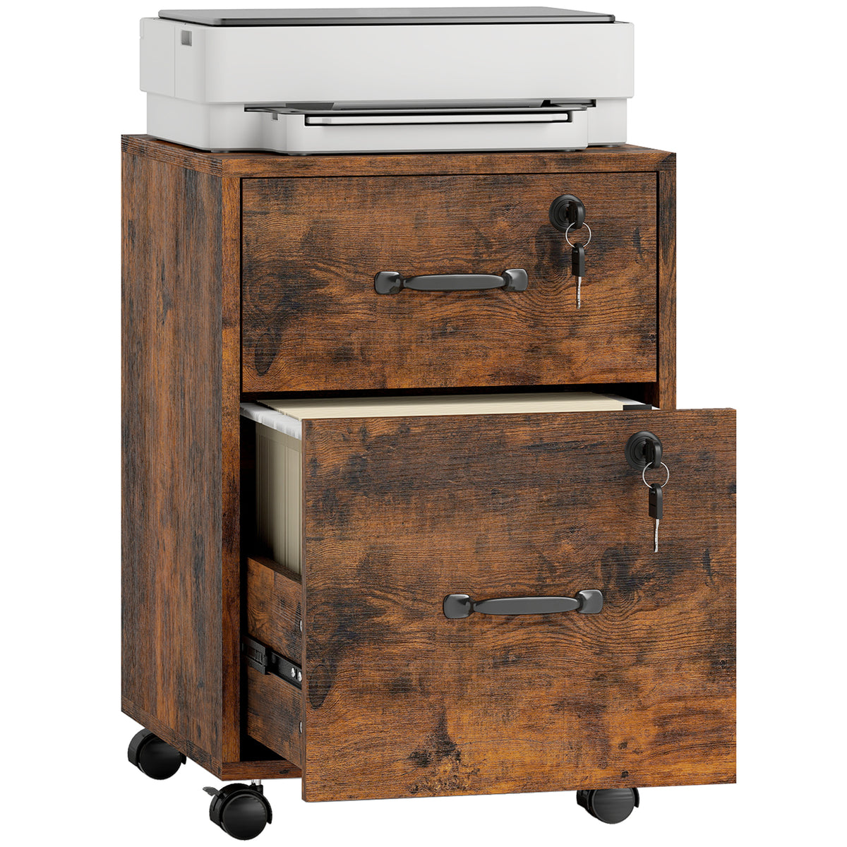 HOMCOM Roll File Cabinet With Drawer, Organiser Letter Size