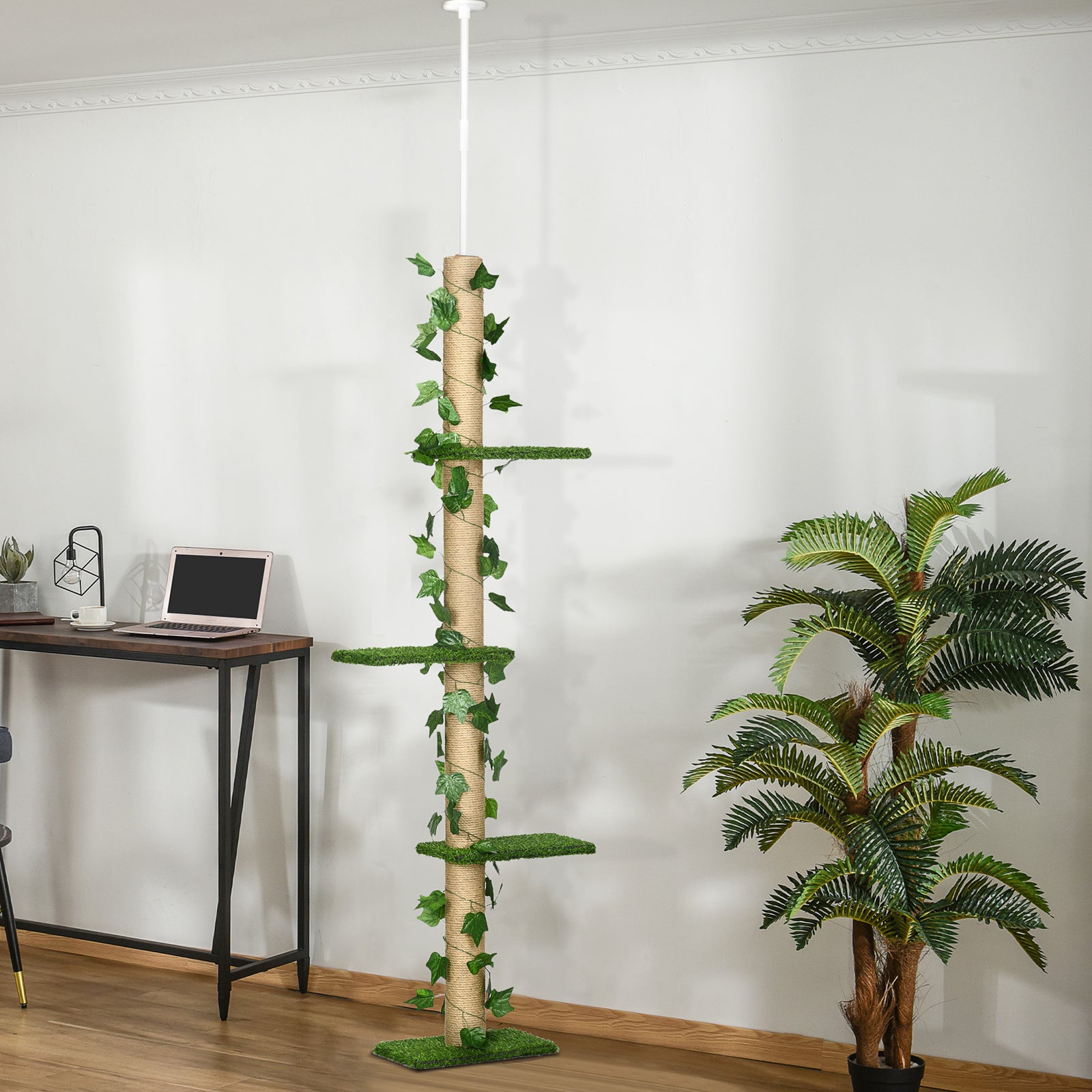 242cm Adjustable Floor-to-ceiling Cat Tower W/ Anti-slip Kit - Green