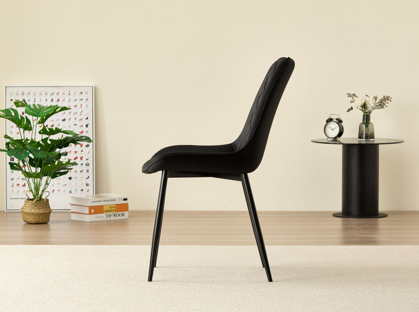 Stylish Miami Dining Table Set With 4 Velvet Amelia Chairs | Black
