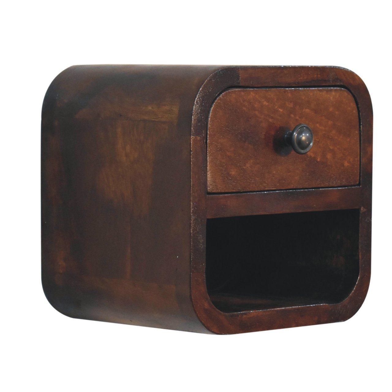 Solid Wood Extra Mini Curved Chestnut Bedside With Open Slot