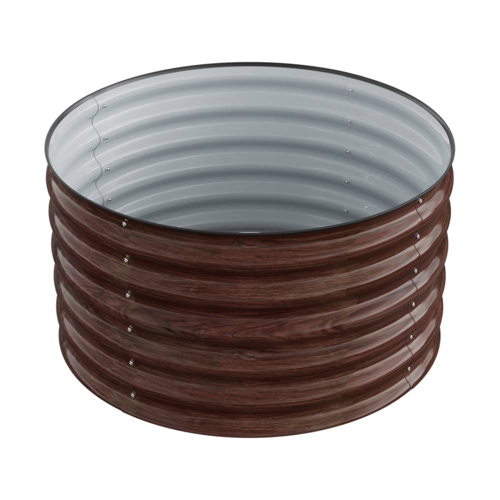 80cm Diameter Round Galvanized Metal Raised Garden Bed With Wood Grain Finish Easy-to-assemble Outdoor Planter With Installation Gloves | 80cm | Brown