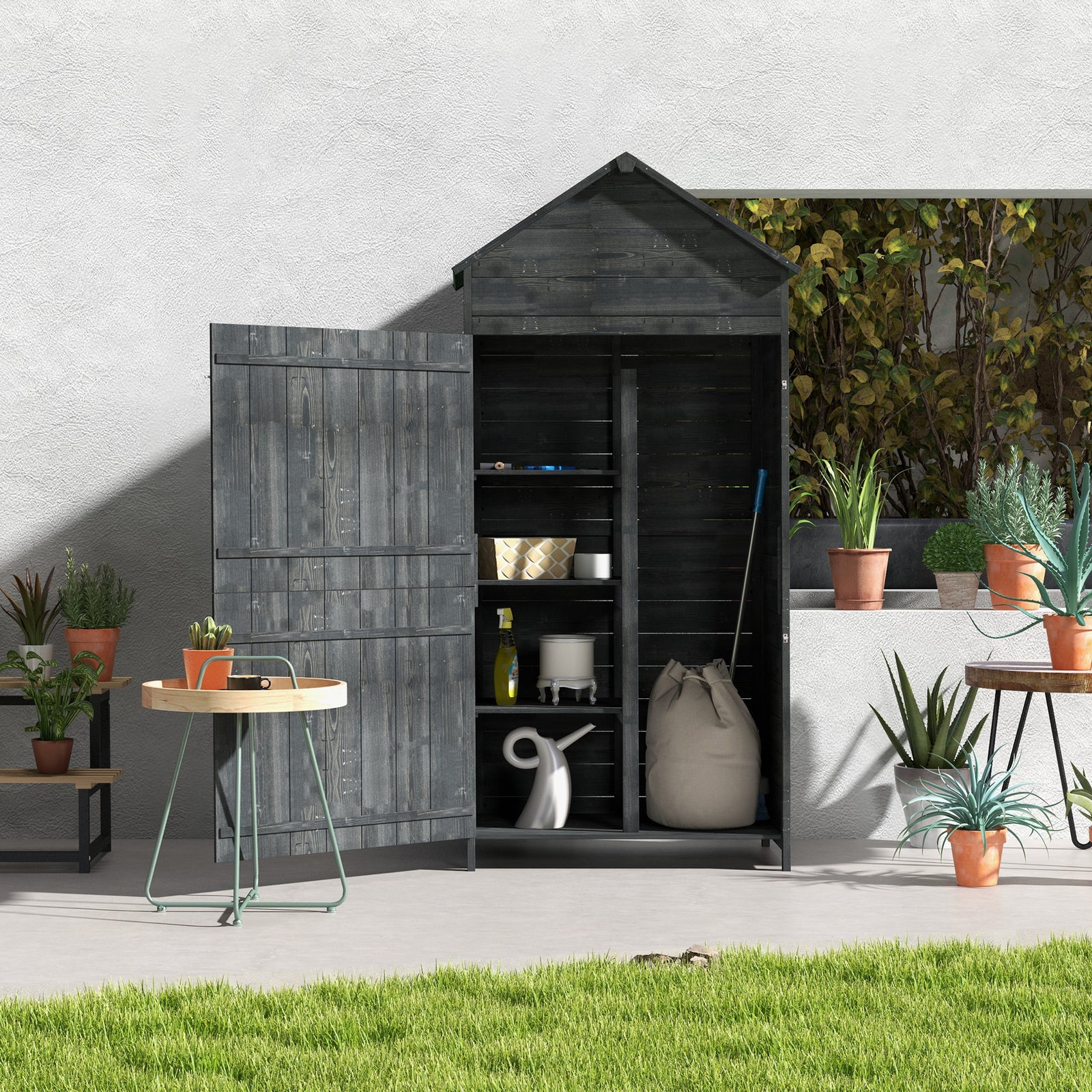 Wooden Garden Shed Outdoor Shelves Utility Tool Storage