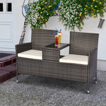 Outsunny 2 Seater Rattan Wicker Loveseat With Drink Table