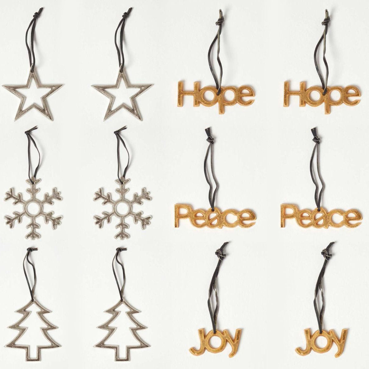 HOMESCAPES Set Of 12 Gold And Silver Christmas Tree Decorations