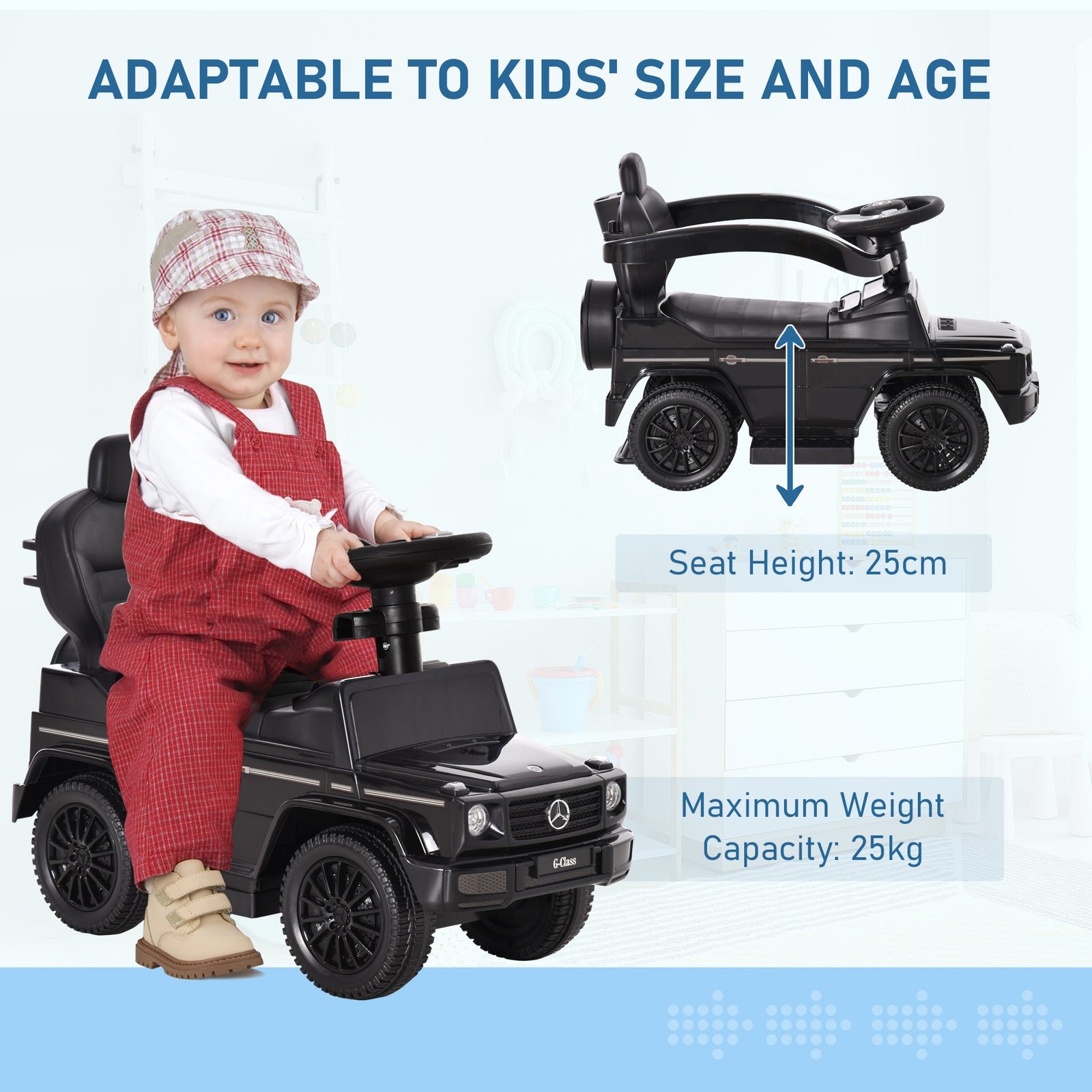 Kids Ride-on Push Car 3 In 1 Benz G350 Baby Floor Slider Walker | Black