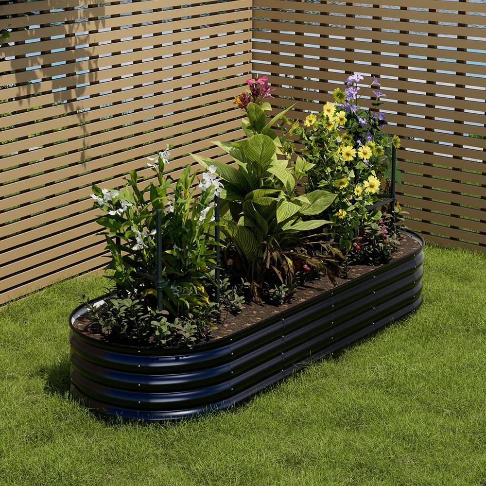 160/240/320cm W X 80cm D X 42cm H Galvanised Raised Garden Bed, Metal Elevated Planter Box With Safety Edging & Ground Stakes | Medium | Anthracite