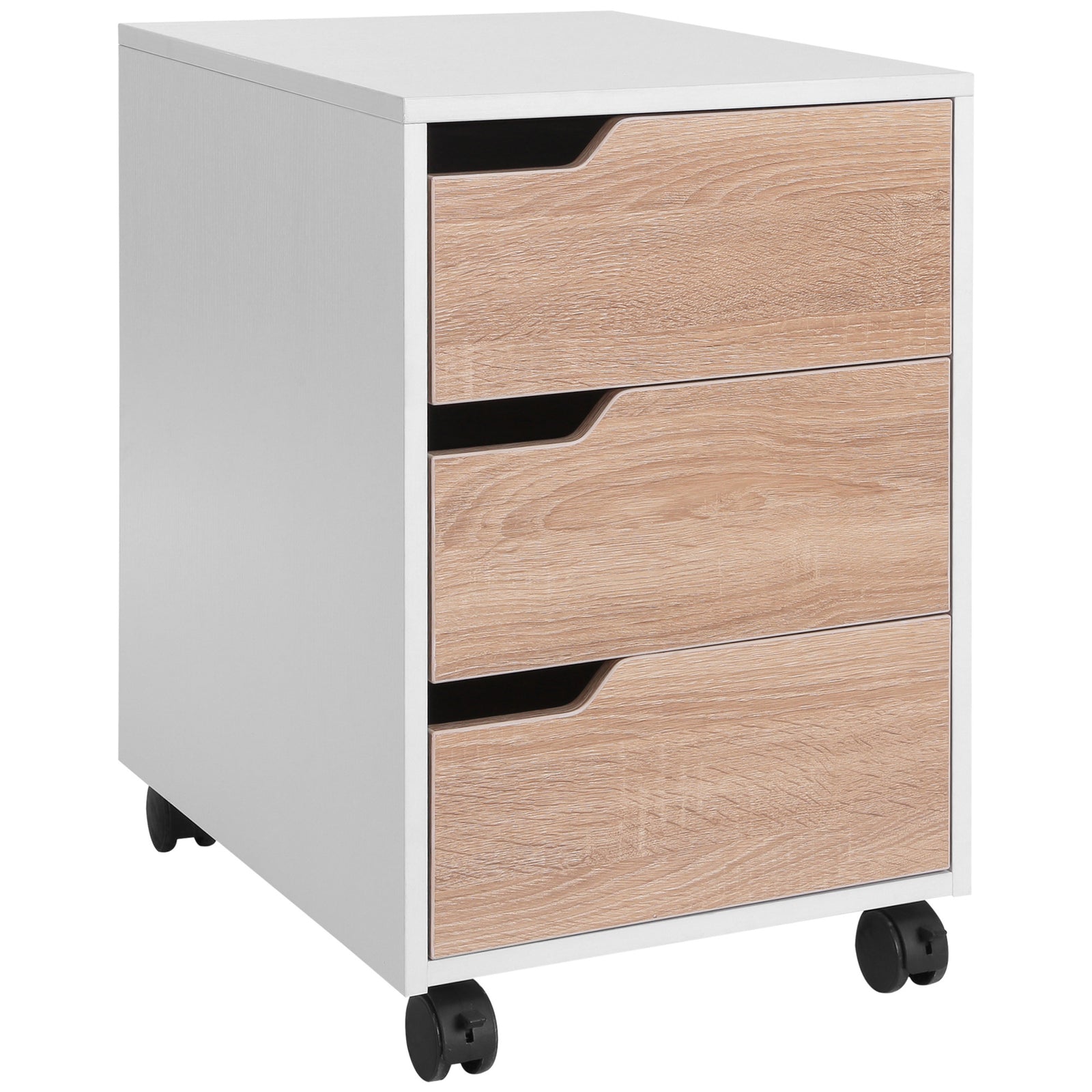 Mdf Mobile File Cabinet With 3 Drawers Locking Wheels | One Size | Brown