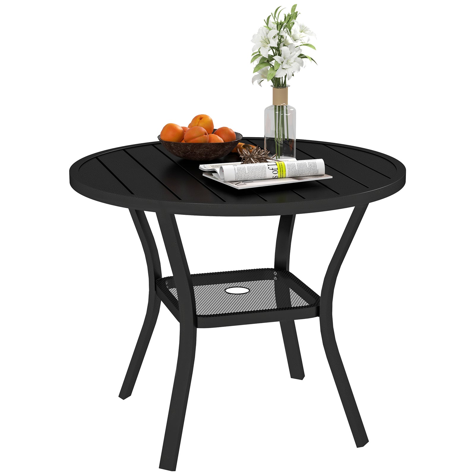 90 Cm Garden Dining Table, Round Garden Table W/parasol Hole