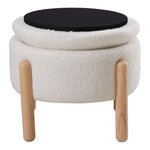 Beige Teddy Fur Upholstered Round Storage Ottoman Footrest