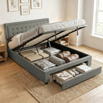 HOMCOM Pu Leather King Bed Frame With Storage And Adjustable Headboard, Grey