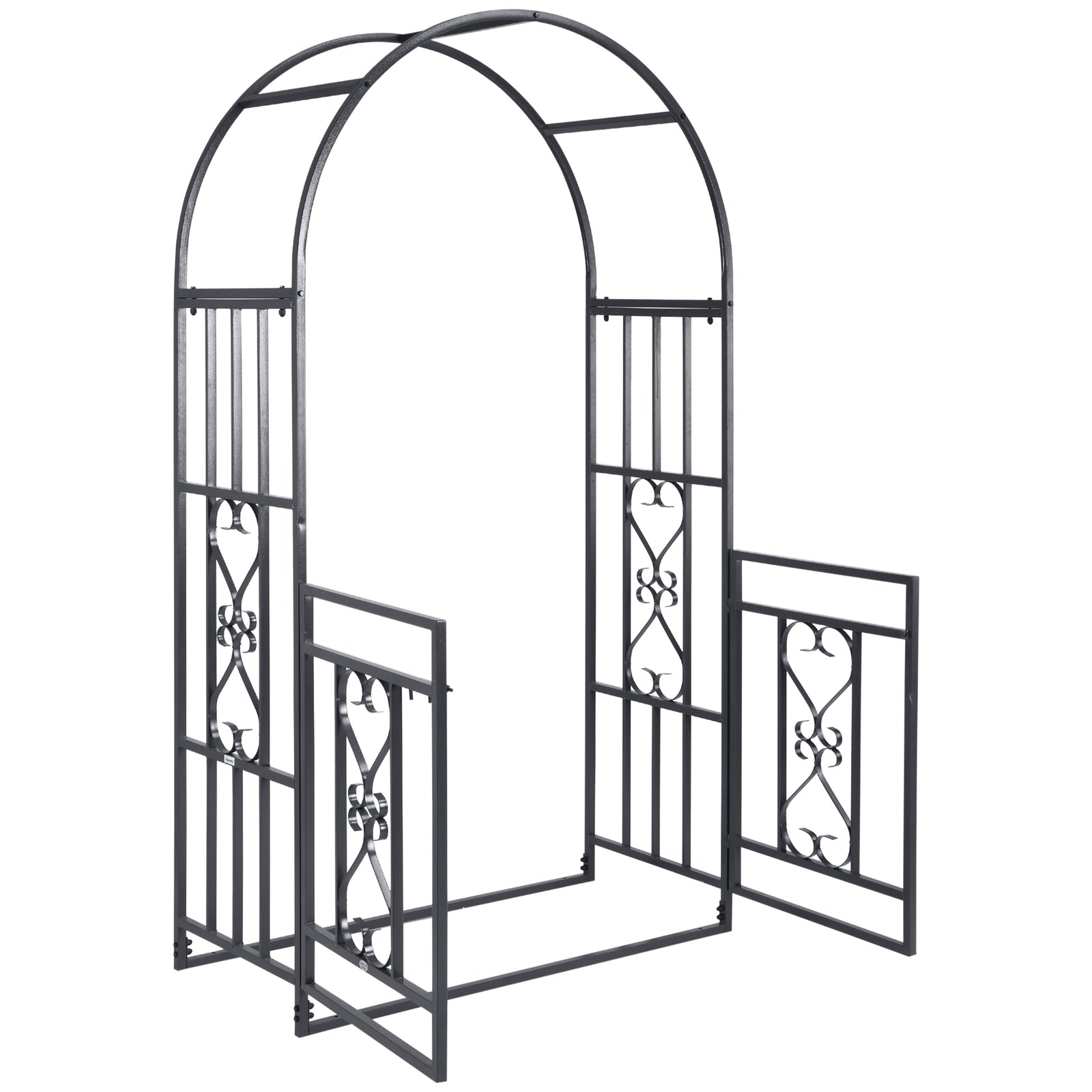 Dark Grey Metal Garden Arch With Double Gates