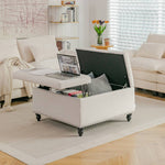 Square Linen Upholstered Storage Ottoman With Lift-top & Flip Design | Beige
