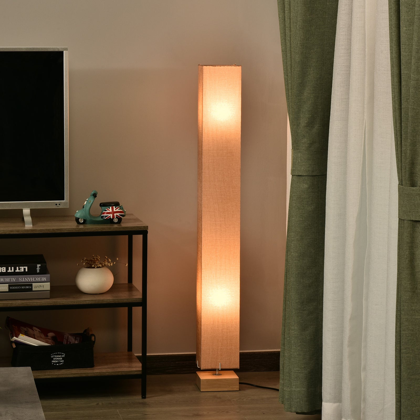 120cm Tall Linen Floor Lamp Wood Base Steel Frame Stylish