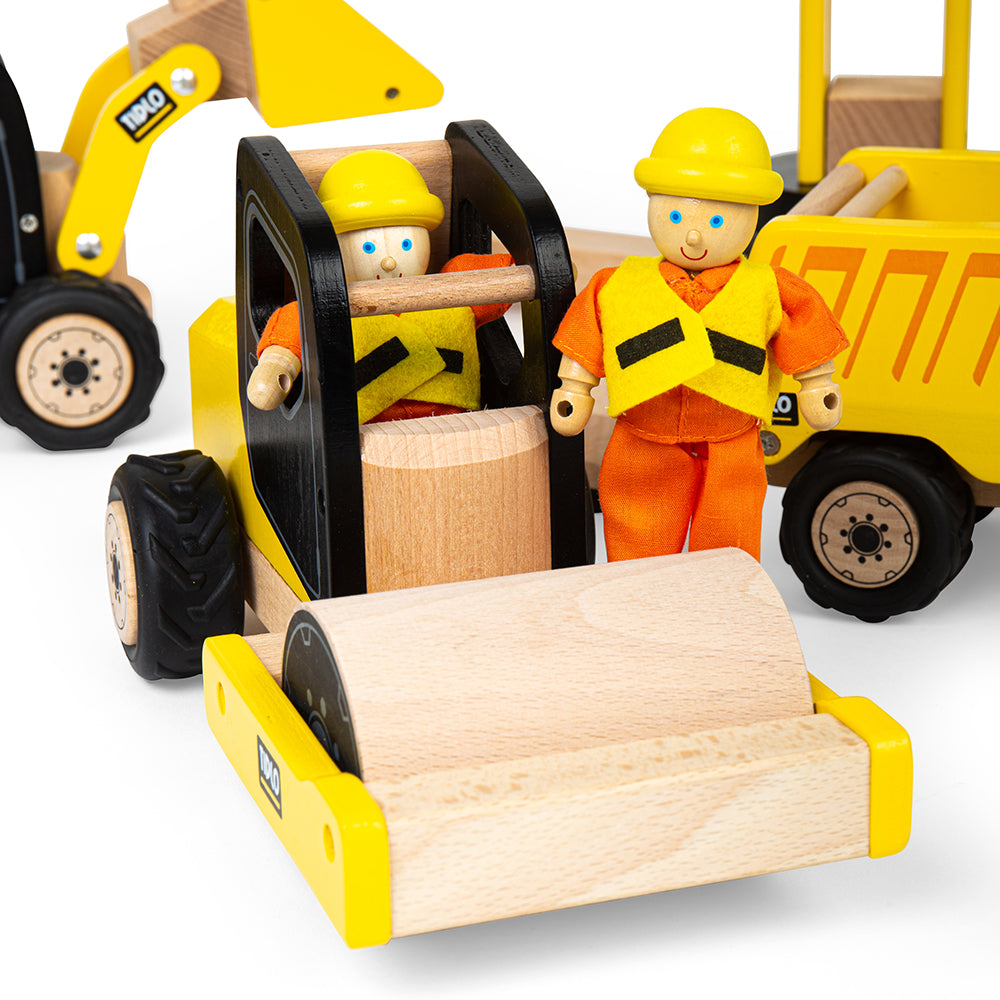 Wooden Yellow Road Roller Toy, Features Movable Parts