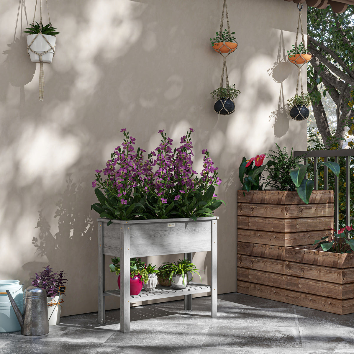 Outsunny Wooden Raised Garden Bed, Elevated Planter Box With Storage Shelf
