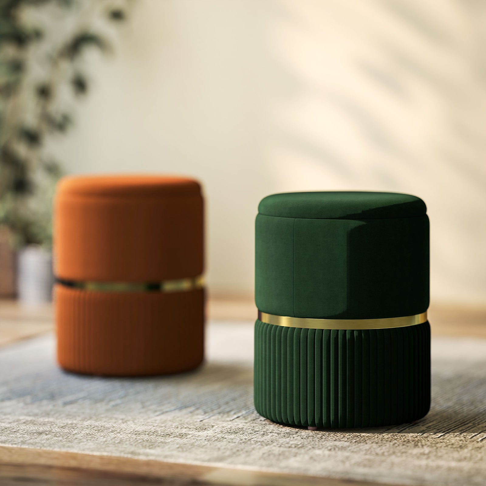 Round Pouffe, Hidden Space, Cushioned Top | Dark Gray
