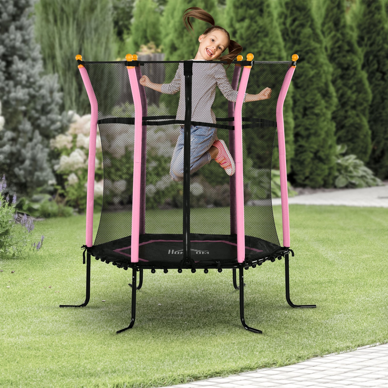 5.2ft Kids Trampoline With Enclosure Indoor Outdoor For 3-10 Years | Pink