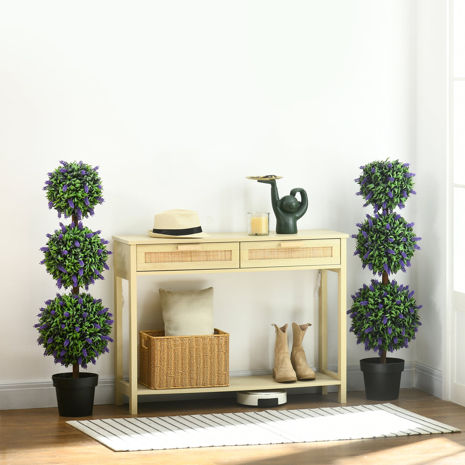 Set Of 2 70/110cm Potted Artificial Ball Tree With Lavender | Large | Green