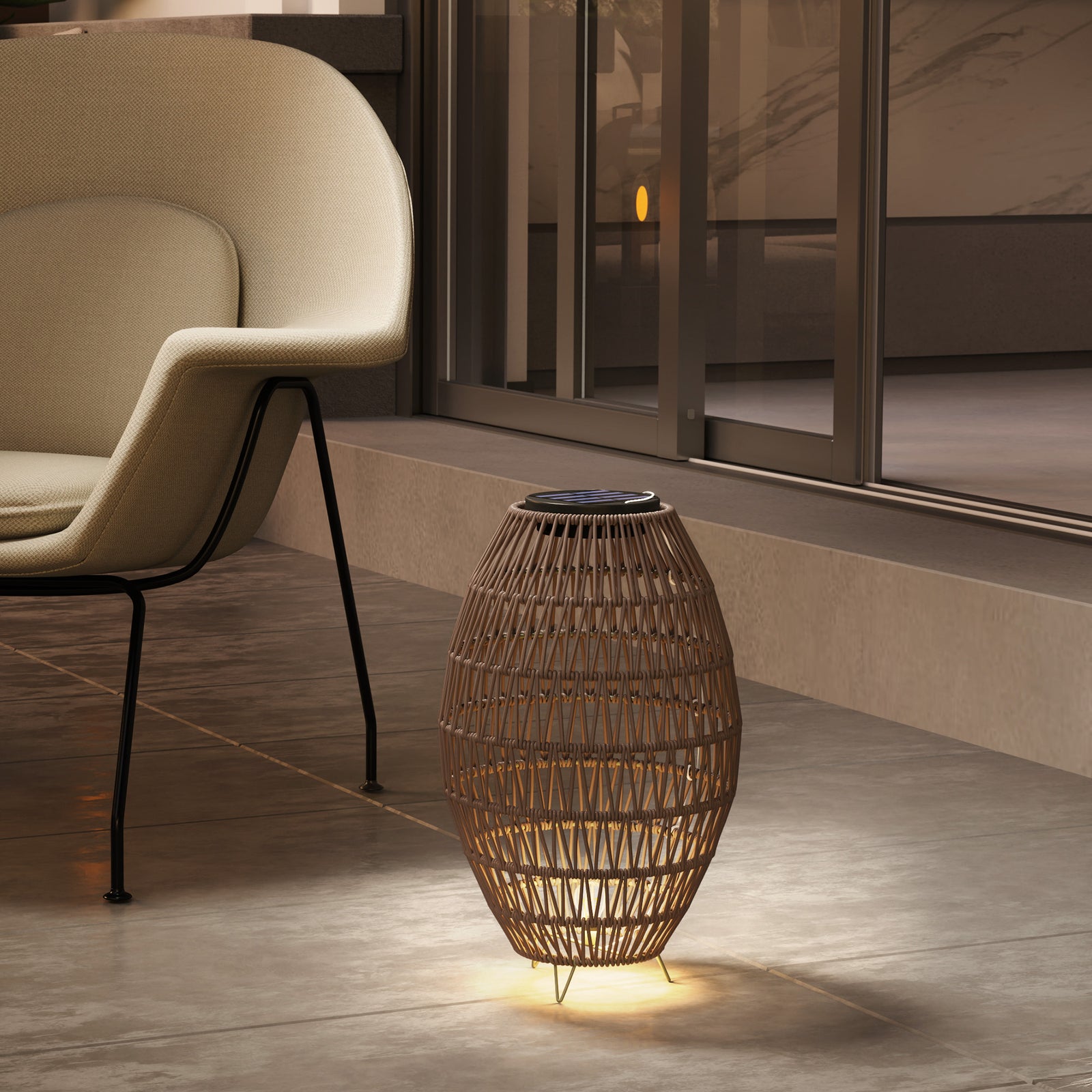 Rattan Solar Lamp, Auto On/off Garden Lantern | Dark Brown