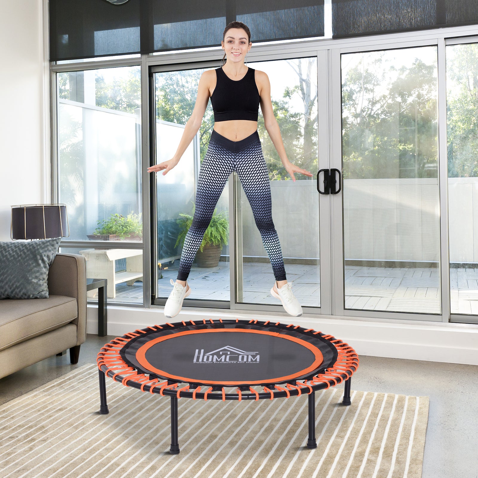 HOMCOM 40" Mini Round Fitness Trampoline, Aerobic Bouncer, Orange