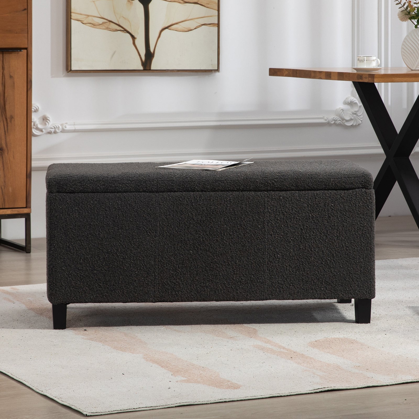 Sherman Boucle Fabric Storage Ottoman - Dark Grey | Dark Gray