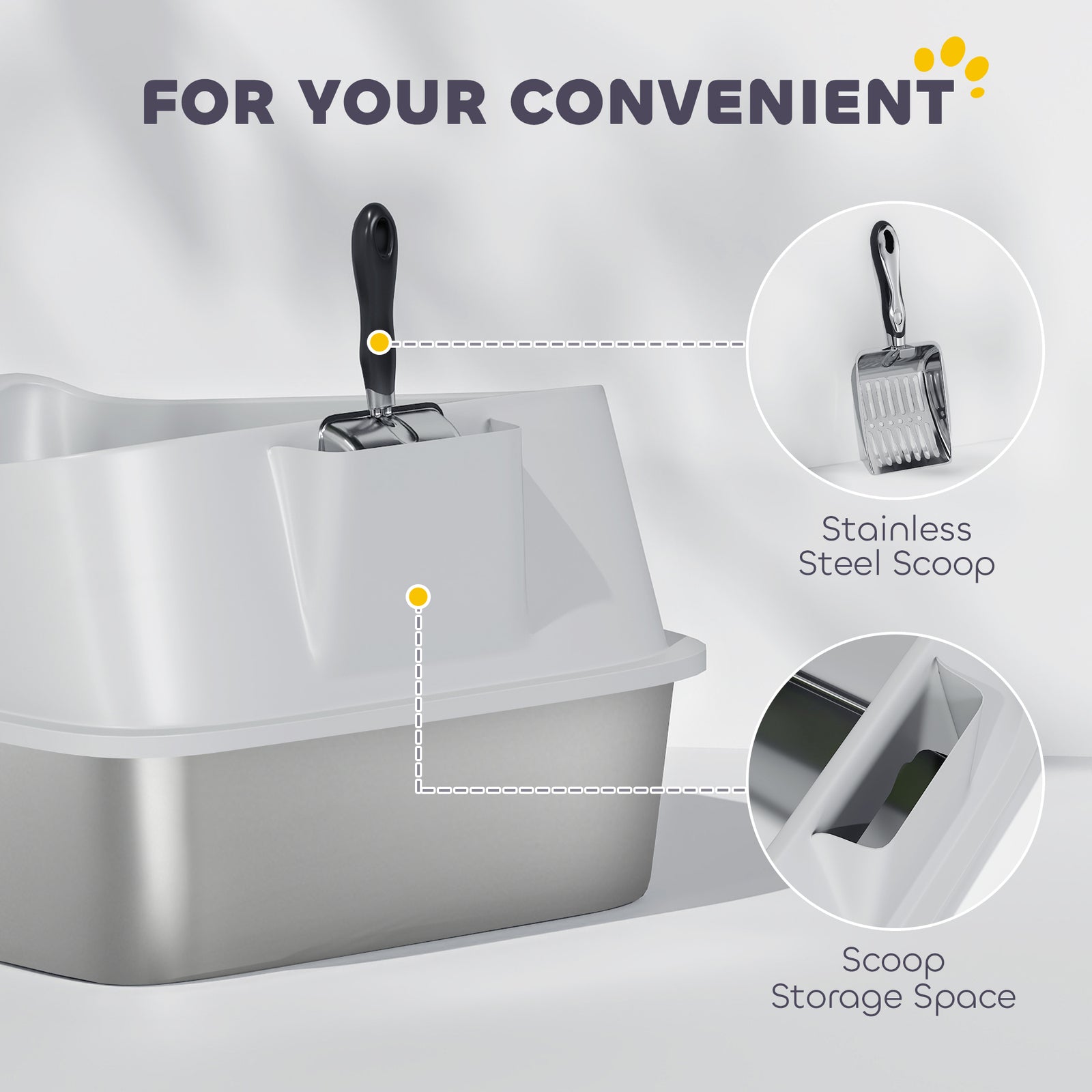 Xl Stainless Steel Cat Litter Box With High Sides, 60 X 40 X 30 Cm | Grey