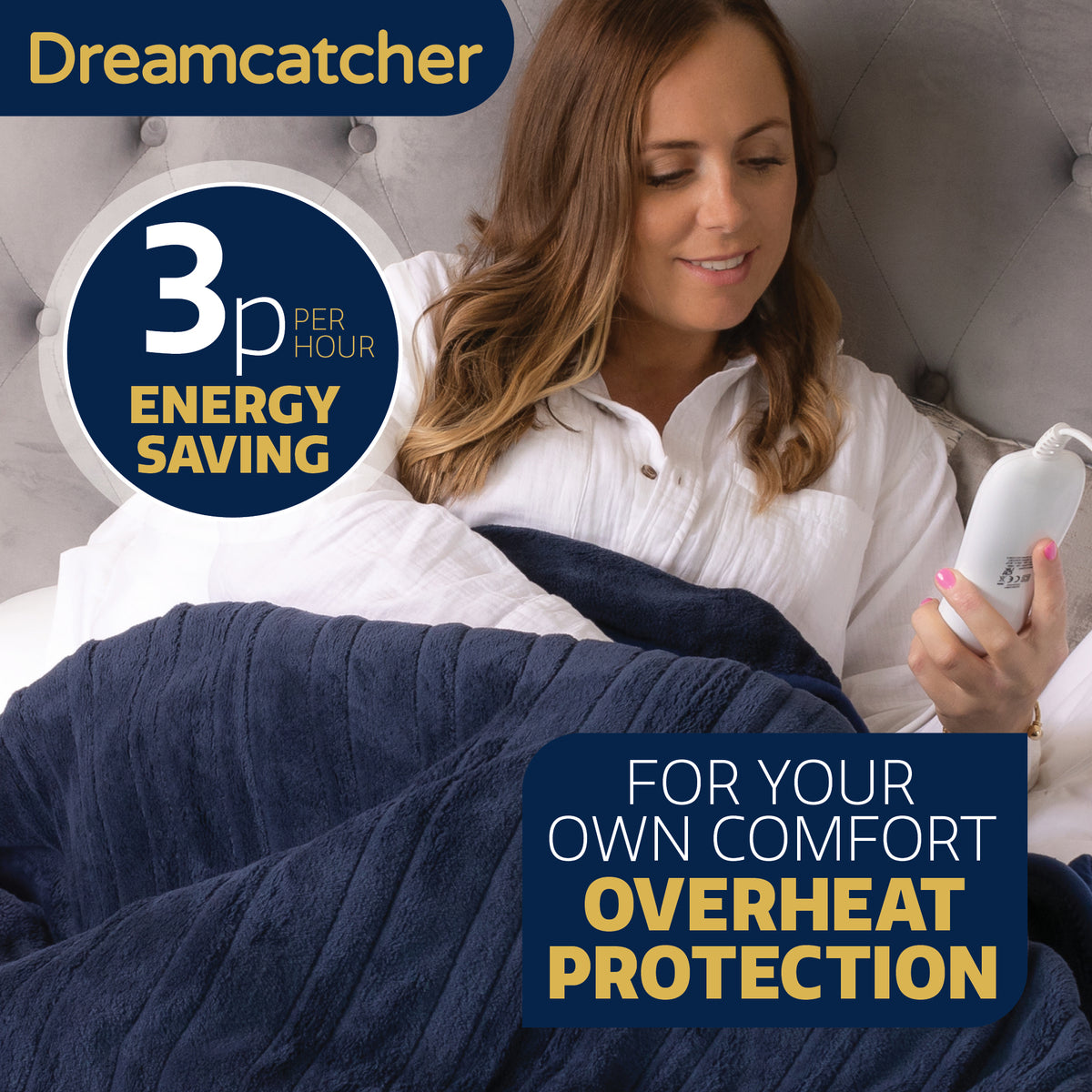 Deluxe  Xl Electric Throw Heated Double Over Blanket Soft Fleece 9 Heat & 12hr Timer Settings | XL | Blue
