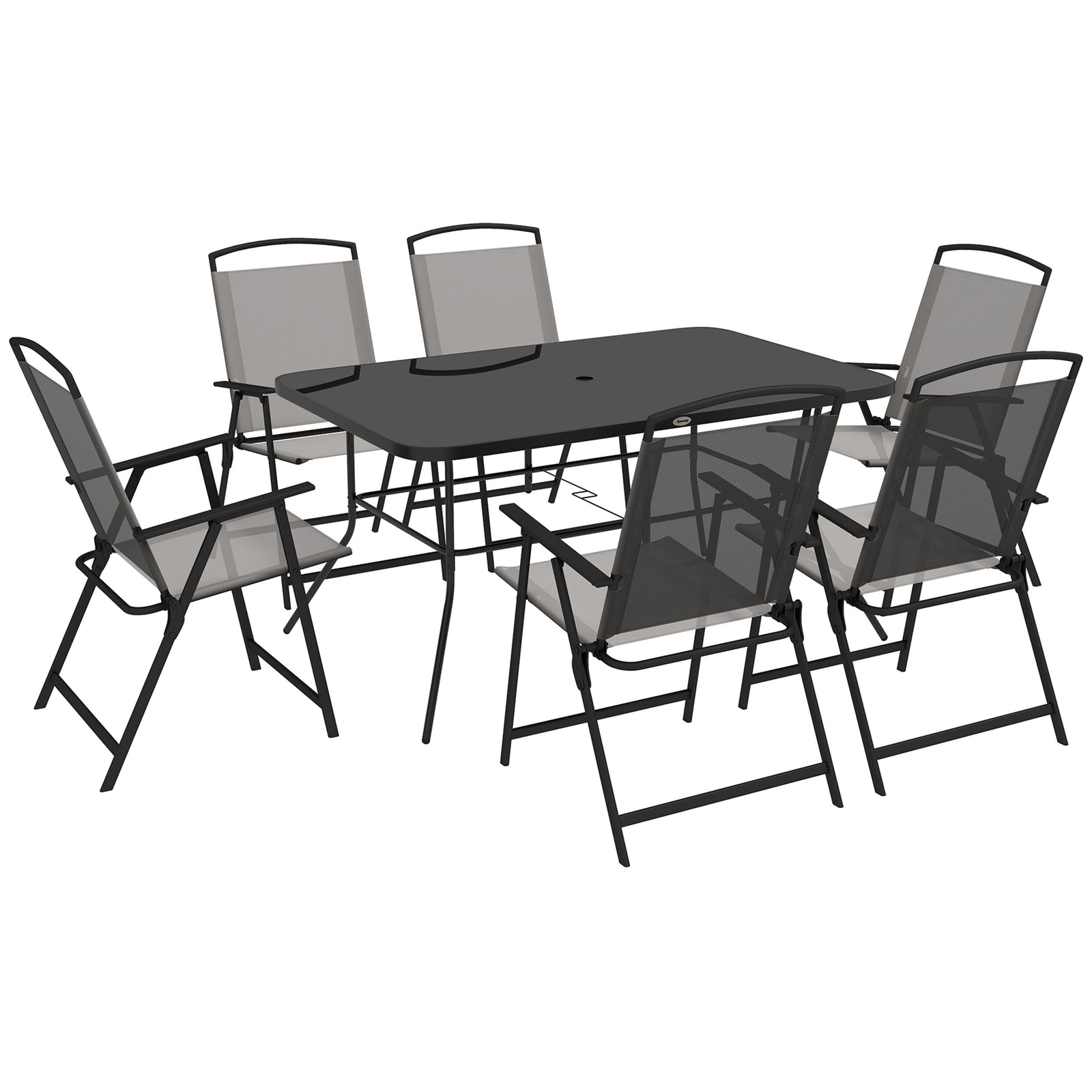 Garden Furniture Set W/ Parasol And Folding Chairs For Patio | 7 | Gray