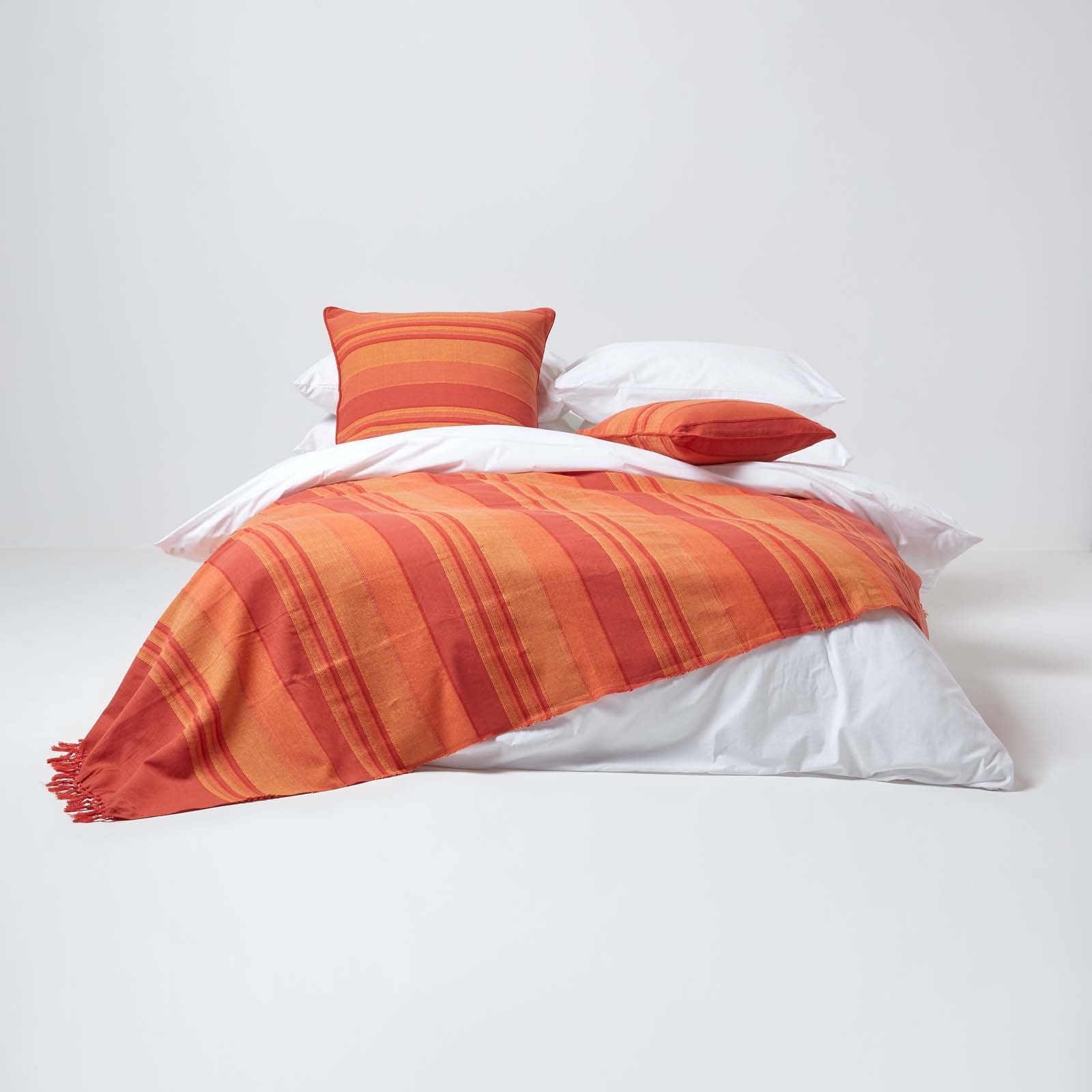 Cotton Morocco Striped Throw | 225cm x 255cm | Terracotta