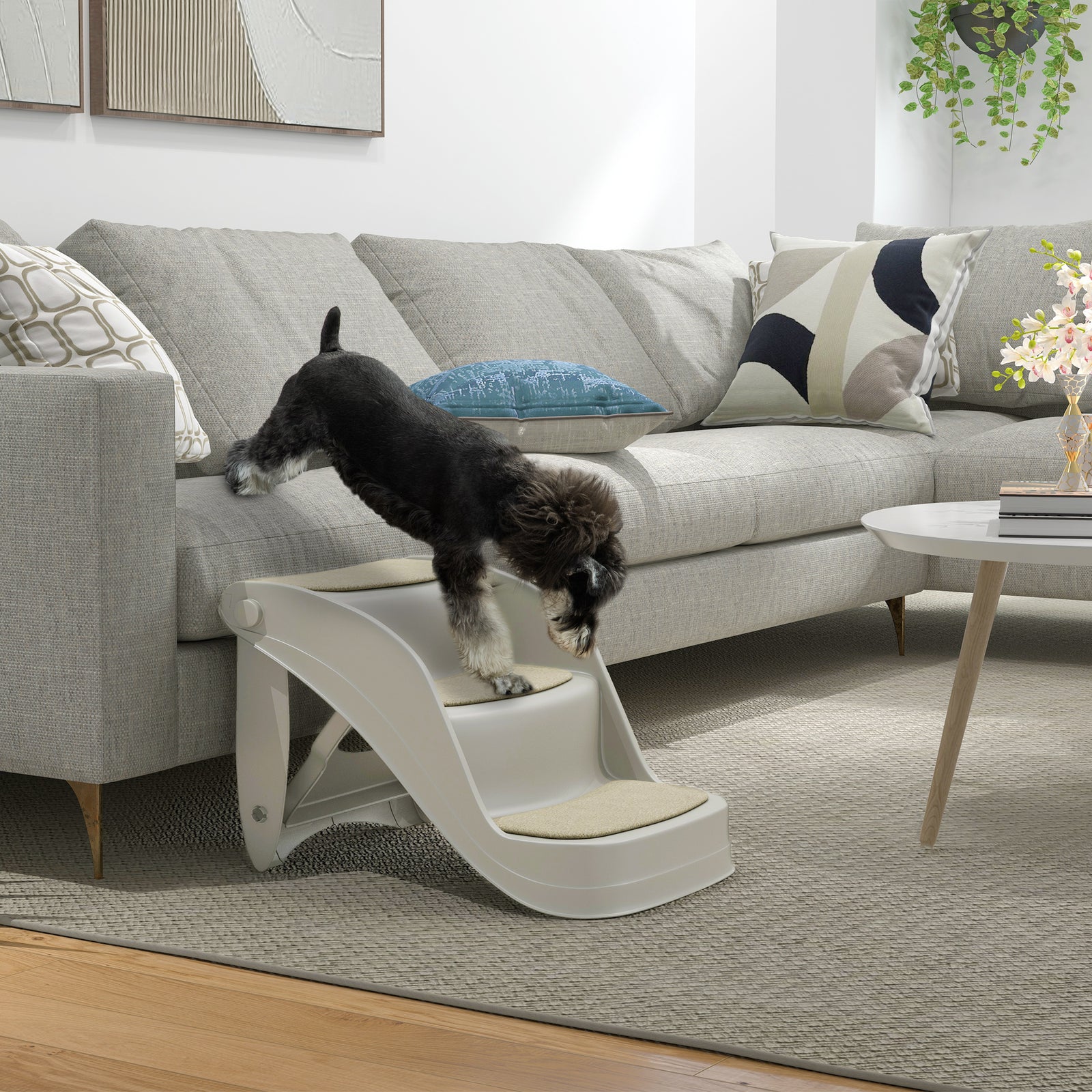 Foldable Pet Stairs 3 Steps With Non-slip Mats For Small Dogs | Gray