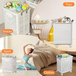 Foldable Laundry Basket 42l Large Heavy Duty Laundry Hamper On Wheels Fold Away | White