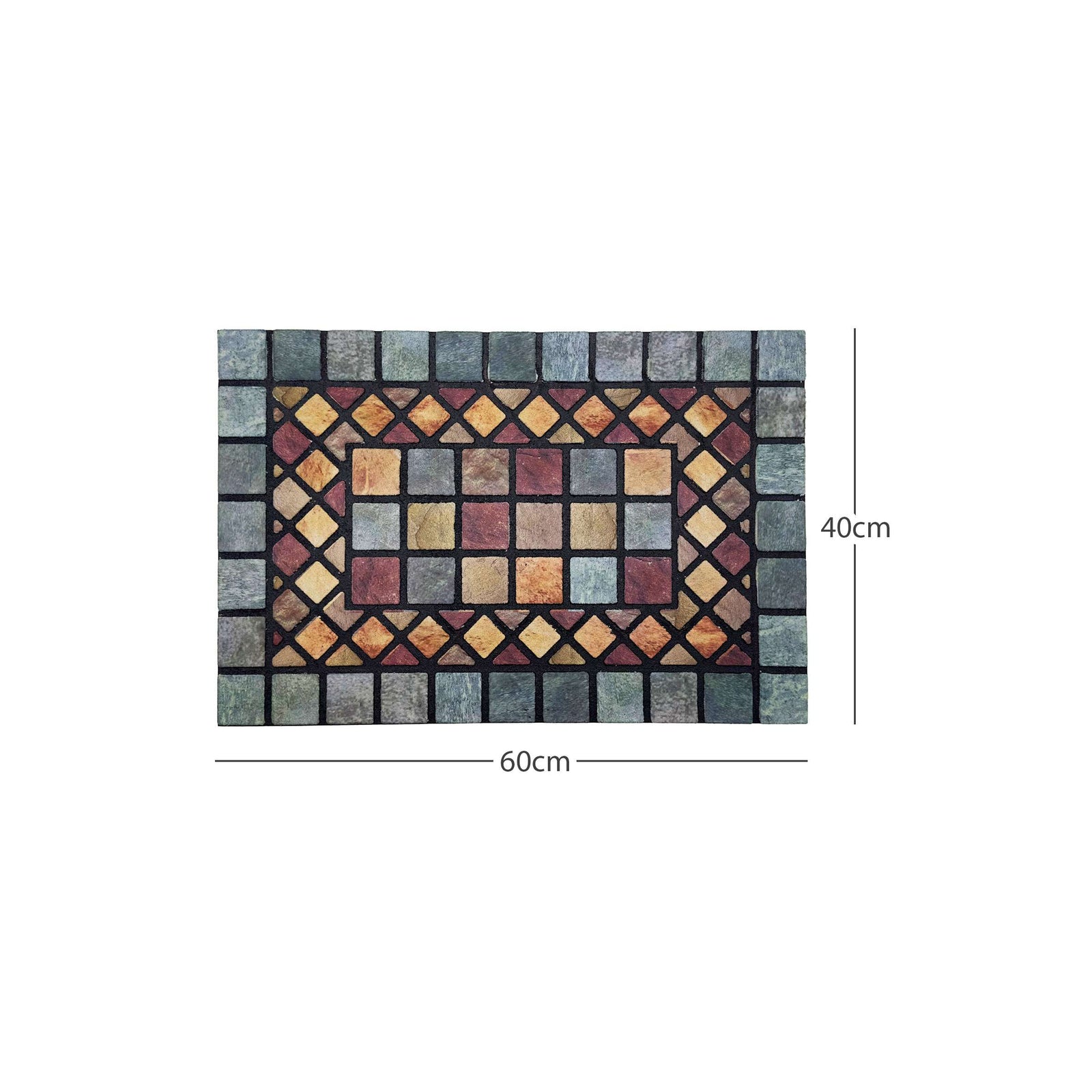 Elegant Tile Effect Doormat - Blue Edge | Small | Blue