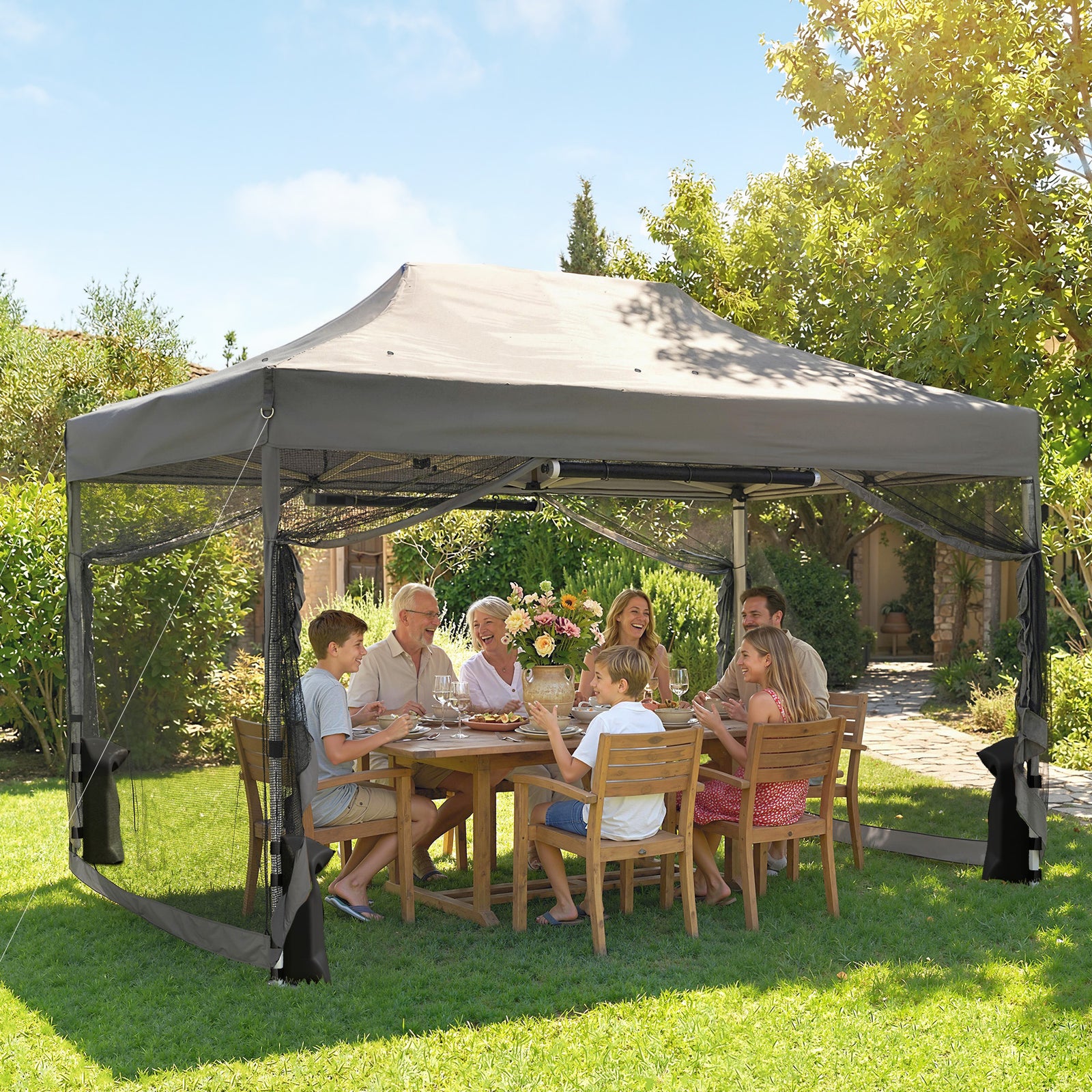 3 X 4.5 M Pop Up Gazebo With Mesh, Heavy Duty Party Tent Marquee | Dark Grey