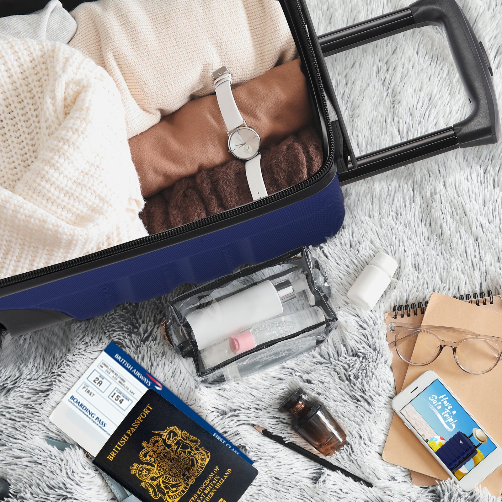 40x20x25cm Hard Case Cabin Suitcase Ryanair Free Approved Carry On | Cabin | Navy Blue