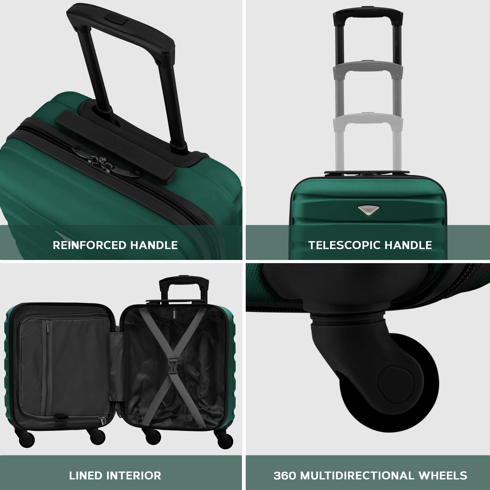 45x36x20cm Lightweight Underseat Cabin Carry On Suitcase - 100+ Airline Approved - Hard Shell Luggage - 4 Wheels | 45 x 36 x 20cm | Forest Green