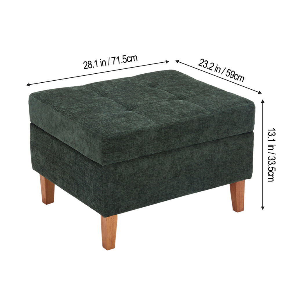 Chenille Upholstered Storage Ottoman With Rubberwood Legs – Modern Footstool With Hidden Storage, 71.5 X 59 X 33.5 Cm | Green