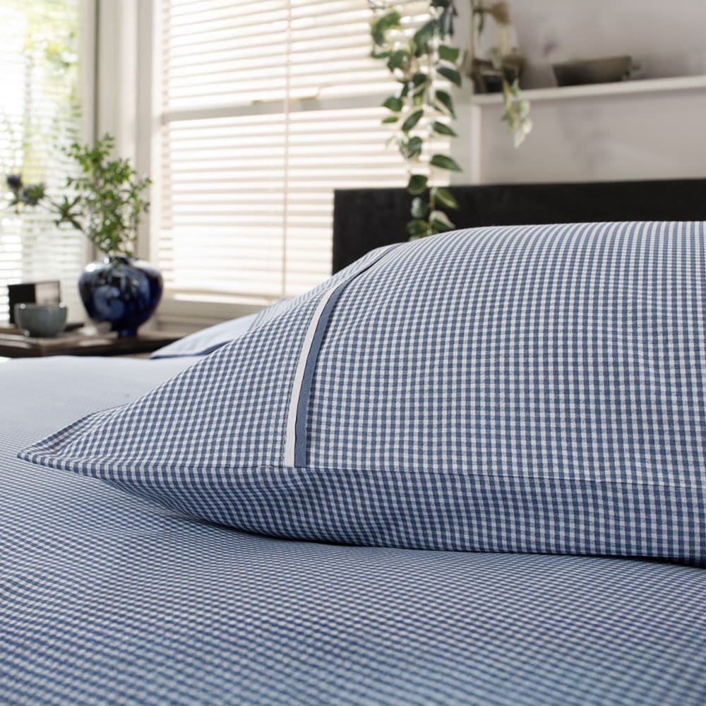 Gingham Cotton Duvet Cover Set – Soft, Breathable Fabric With Double-piped Edging | Single | Blue