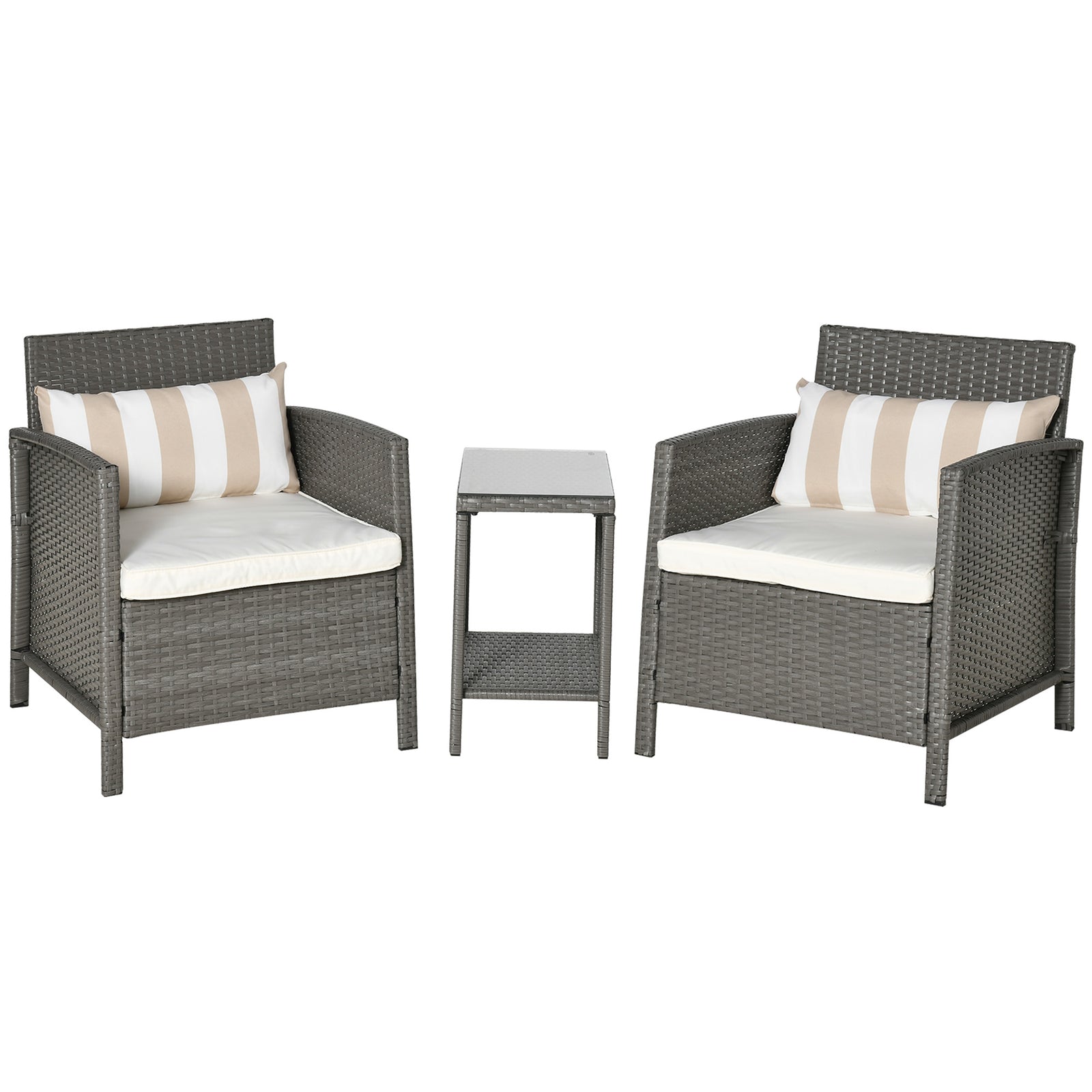 3 Pc Outdoor Rattan Sofa Set W/ Chairs Coffee Table Cushion | Light Slate Gray