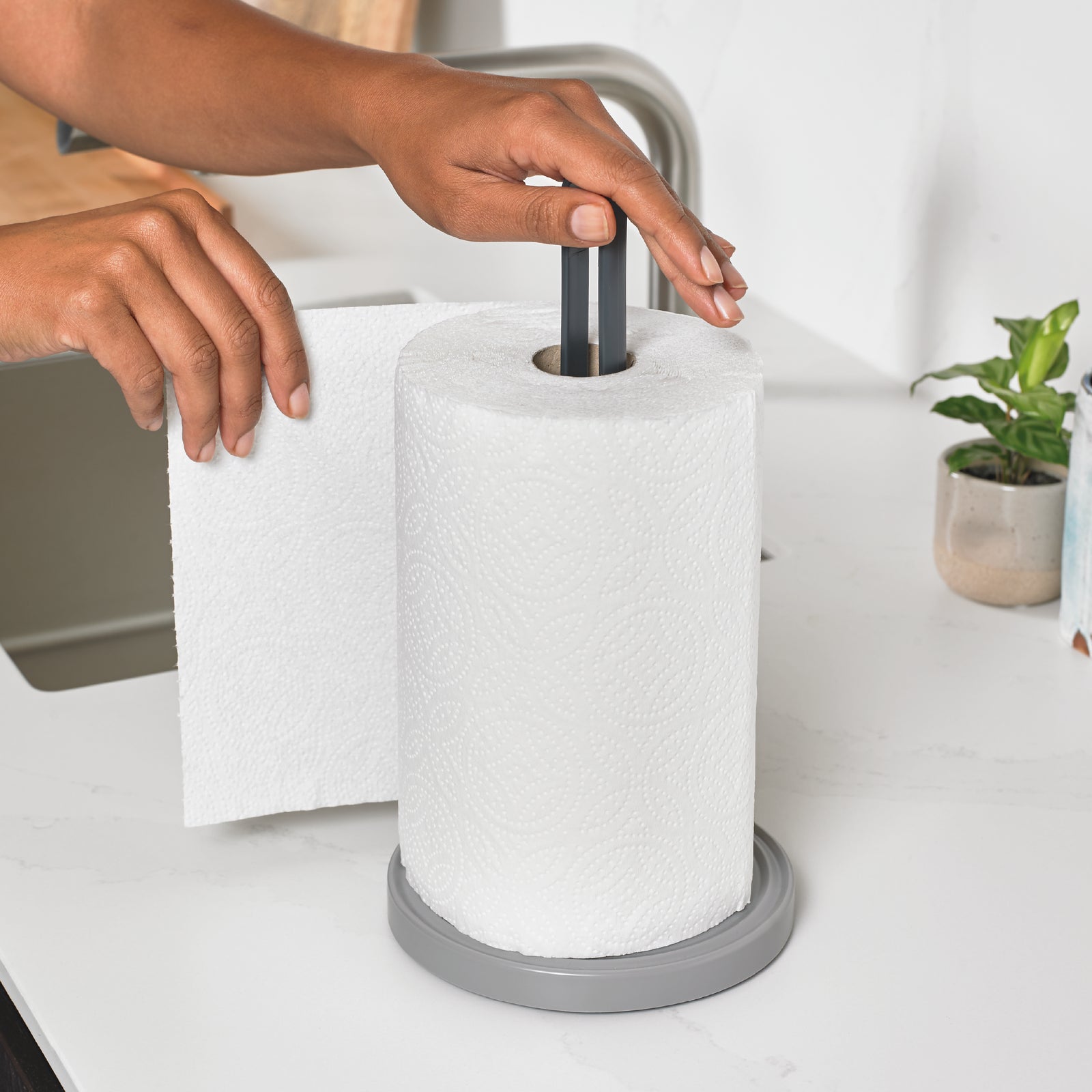 Recycled Kitchen Roll Holder - Dark Grey Kitchen Sink Organiser - Integrated Dishcloth Rail - Made in the UK
