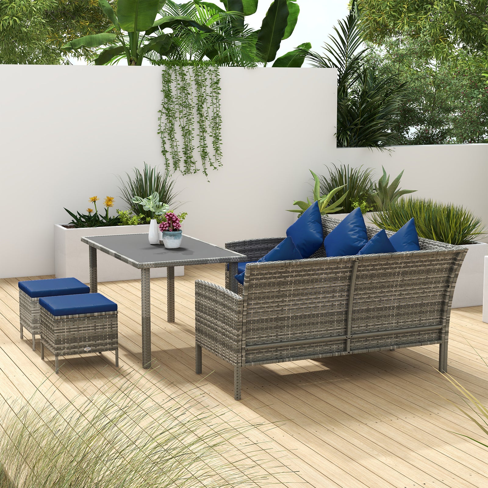 5pcs Rattan Dining Corner Sofa Set, Garden Furniture Set
