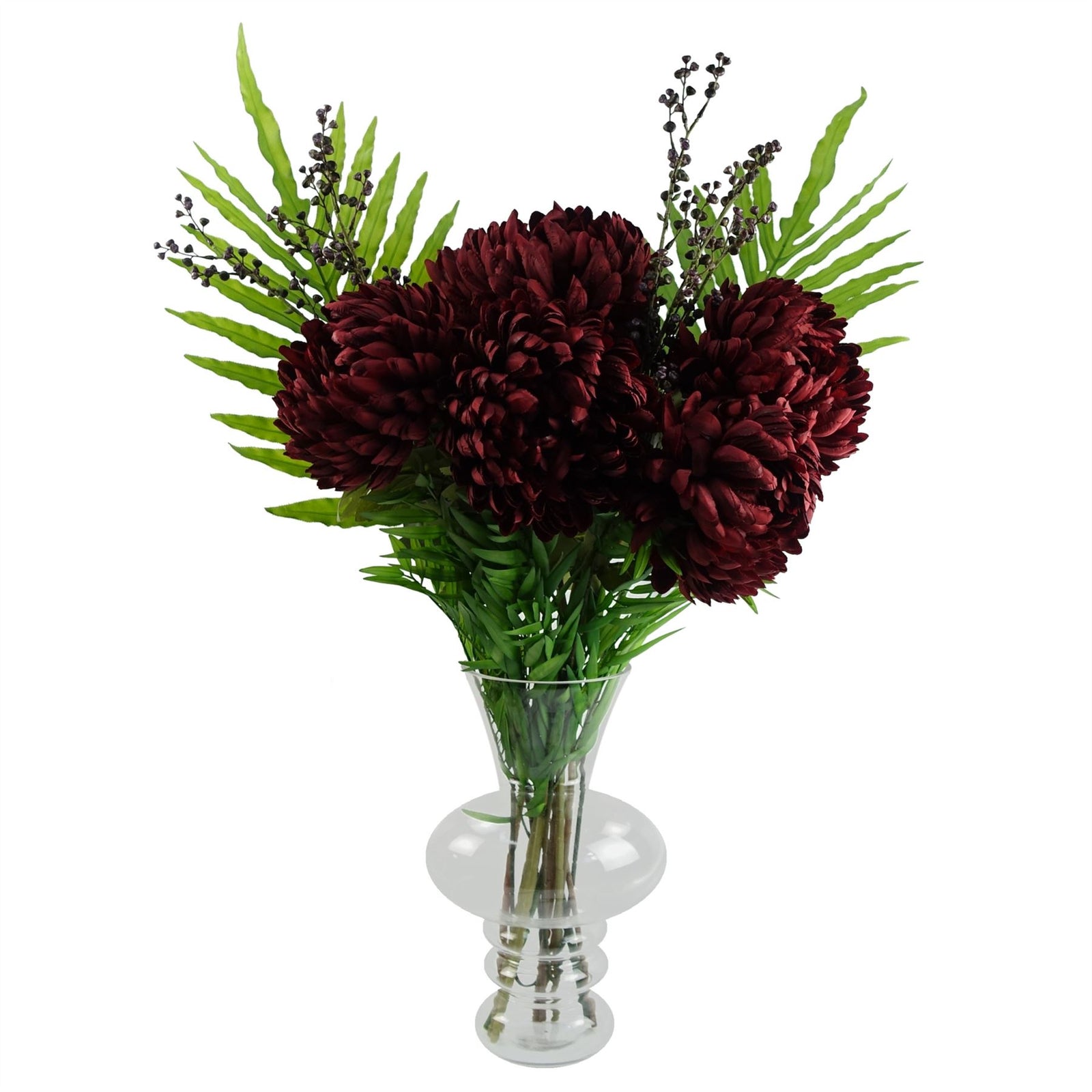 95cm Glass Bubble Vase With Red Chrysanthemum Artificial Flowers