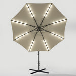 3 M Banana Patio Umbrella Cantilever Garden Parasol With Solar-powered 32 Led Lights, Crank For Opening Closing With Cross Base & Fillable Base | One Size | Beige