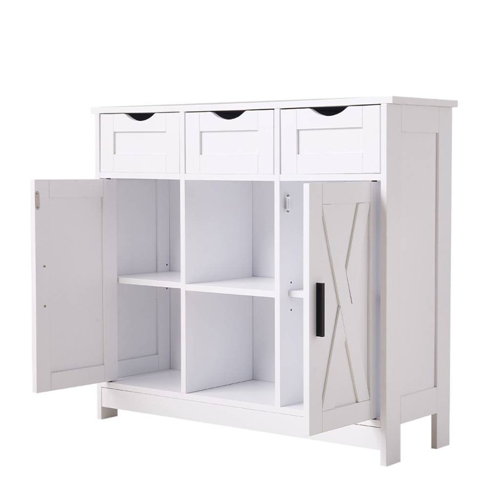 Wooden Sideboard Storage Cabinet With 3 Drawers And 2 Doors