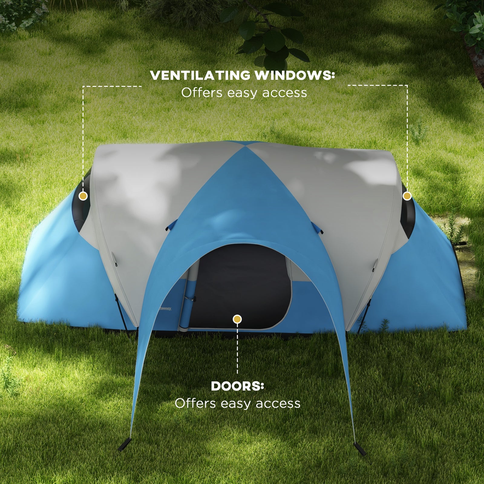 3000mm Waterproof Camping Tent W/ Porch Sewn In Groundsheet | Blue
