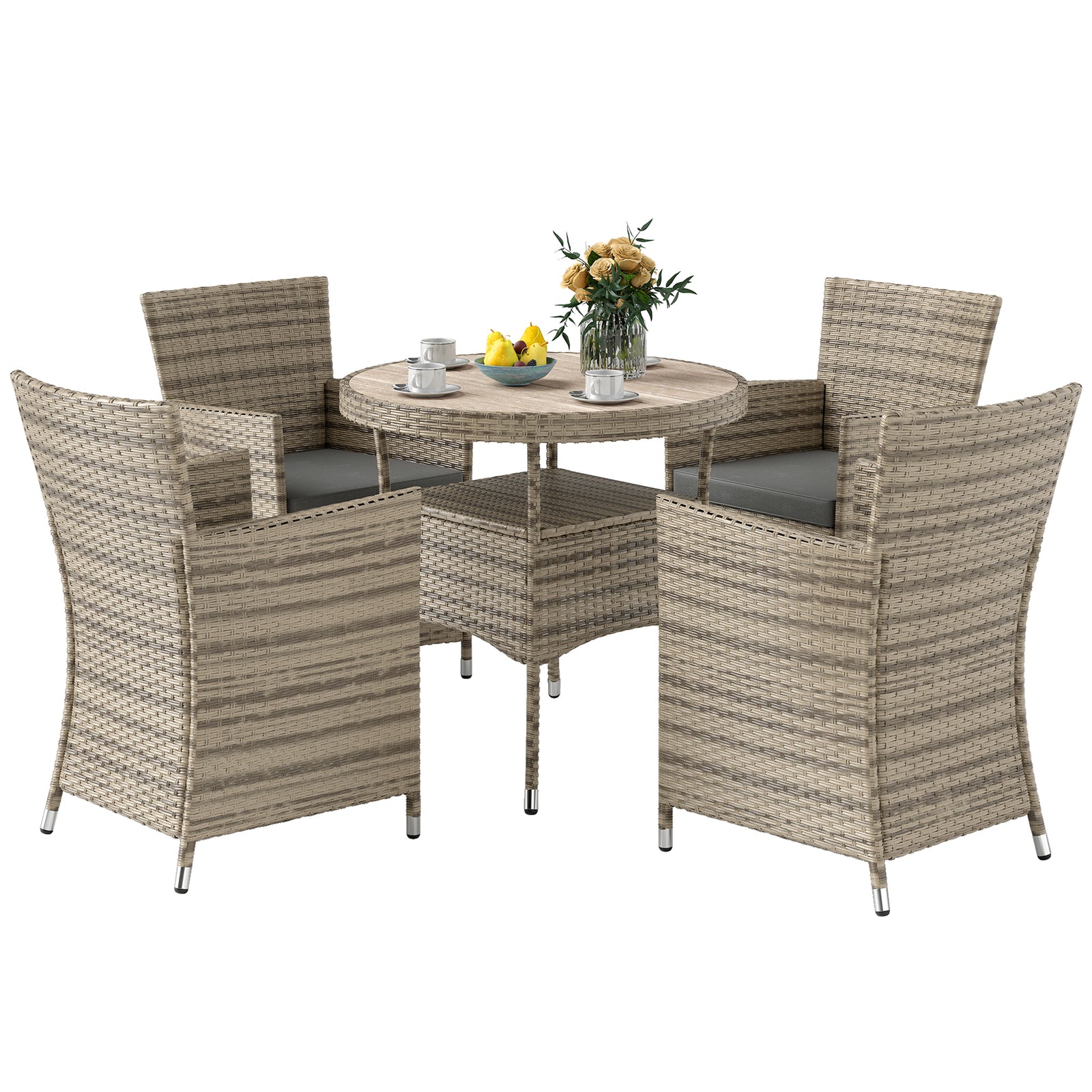 4 Seater Garden Dining Set, Double Layer Table, Grey