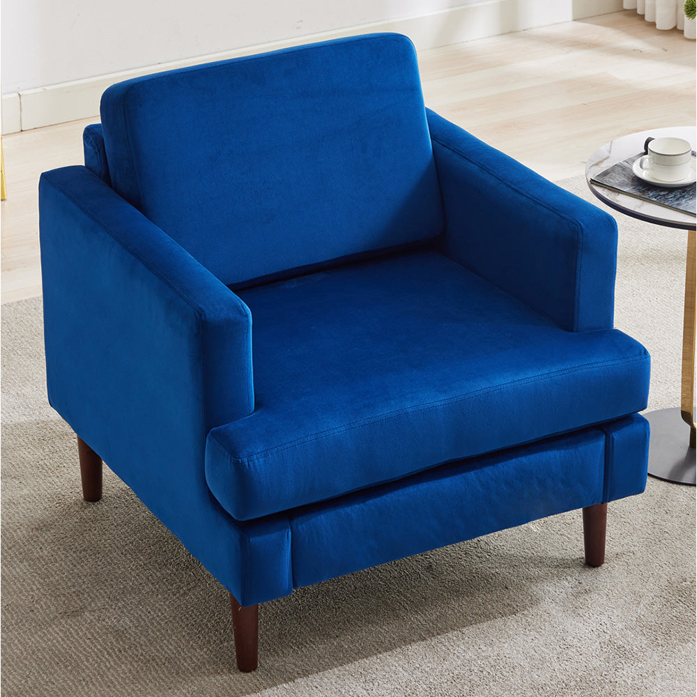 Mid-century Modern Single Sofa Chair – Velvet Upholstery, High-density Foam, Walnut Legs, Comfortable Accent Chair