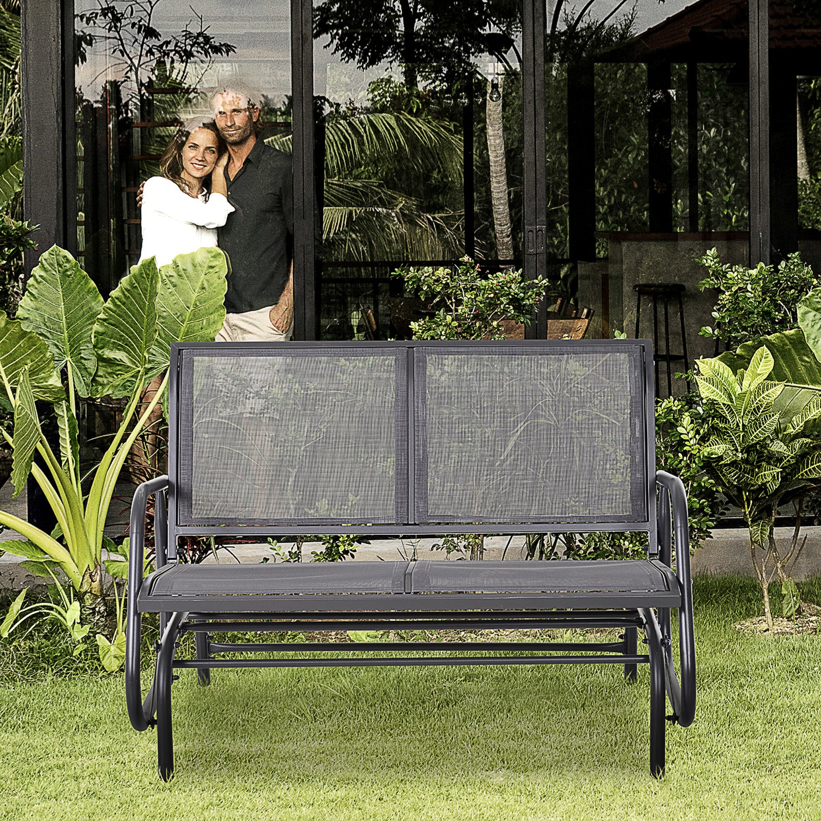 2-person Patio Glider Bench Gliding Chair Loveseat W/armrest | Gray
