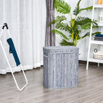 100l Wood Laundry Basket W/ Split Compartment Lid Removable