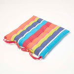 Striped Seat Pad With Button Straps 100% Cotton, 40 X 40 Cm | Set of 1 | Multi Colour