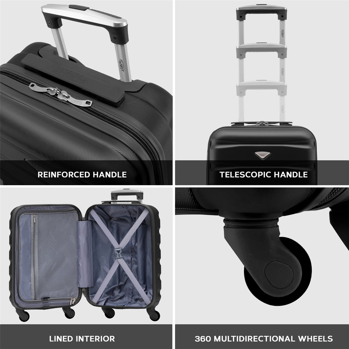 Set Of 3 Hard Shell Suitcase Cabin & Check In Cases With Tsa Lock - Overhead Cabin With Medium & Large Check-in Bag | Set of 3 | Black